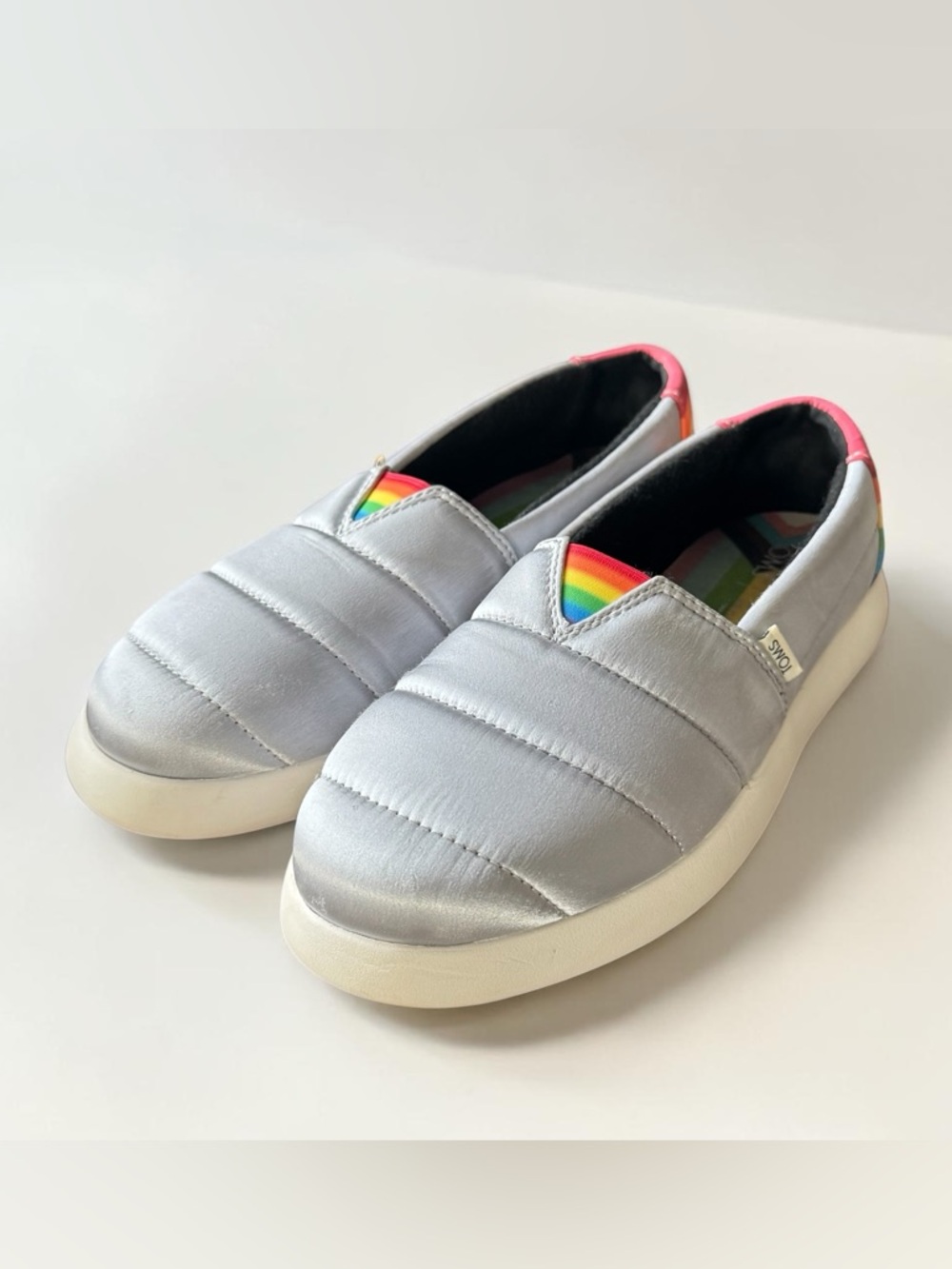 TOMS Alpargata Mallow Slip-ons size 9 Silver Rainbow Pride Edition